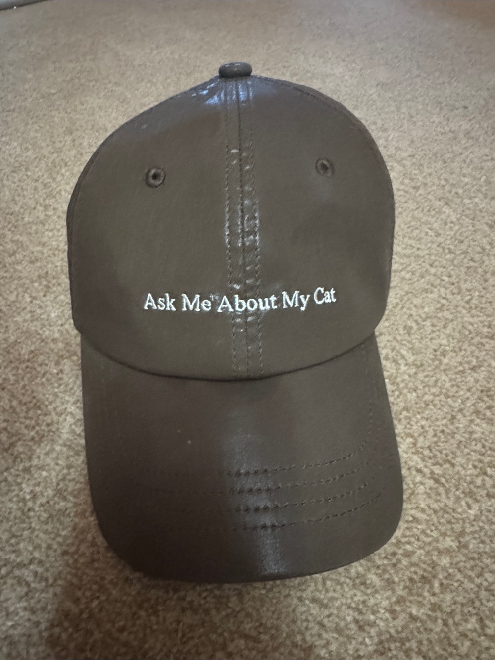 Ask Me About My Cat Embroidered Baseball Hat - Brown urban revivo